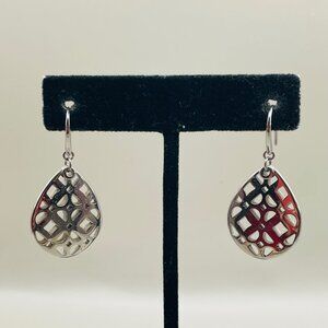 Vintage Fossil Steel Silver Tone Filigree Dangle Drop Statement Earrings